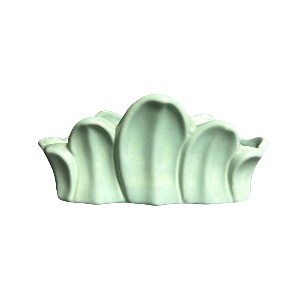 Vintage Haeger stylized leaf planter 8” console centerpiece bowl matte green MCM